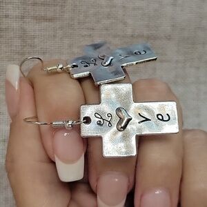 🔥LAST PAIR🔥 Christian Love Hammered Cross Drop Earrings